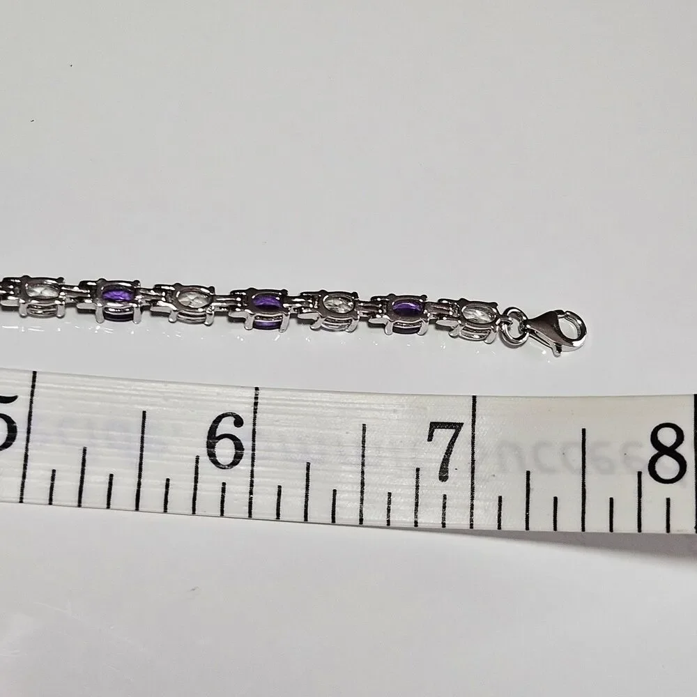 Sterling Silver Amethyst & CZ Tennis Bracelet 7.5